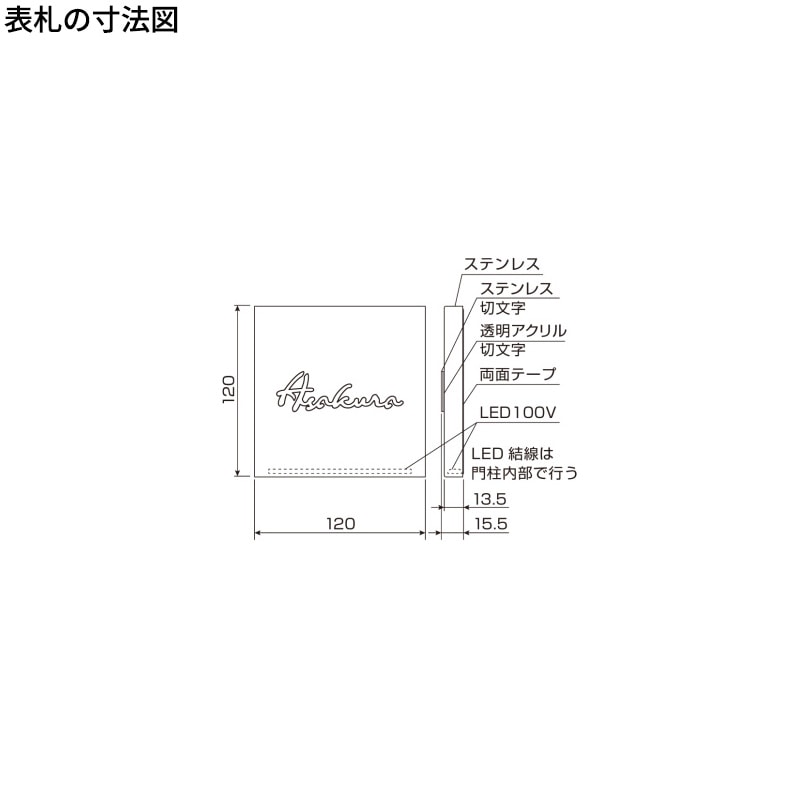 YKKAP allFACE オルフェス ポストユニット WMB-1 LED照明付き表札 LEDプレートサインBセット 