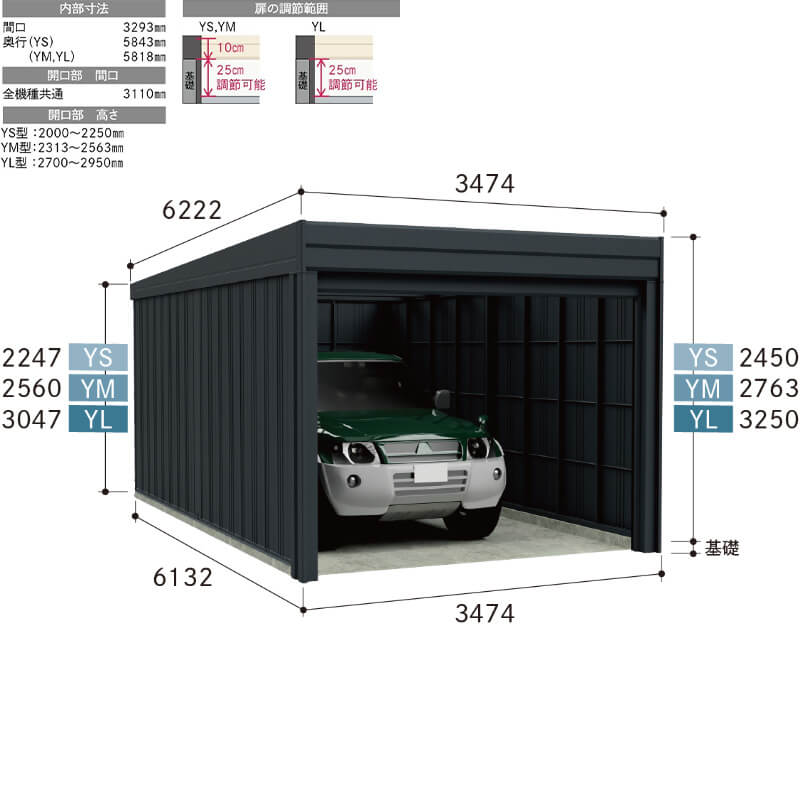 タクボ物置 ガレージ カールフォーマ スクード YS-SZ3460 多雪型 結露減少屋根 巻上げシャッター扉 1台用 