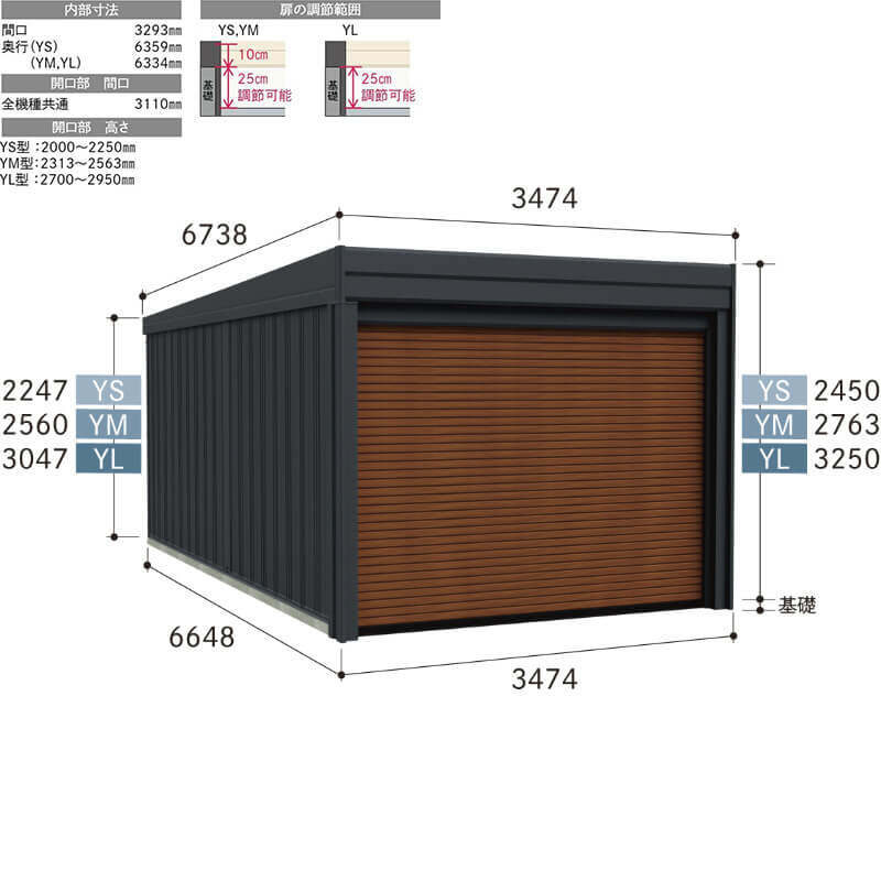 タクボ物置 ガレージ カールフォーマ スクード YM-S3465 多雪型 標準屋根 巻上げシャッター扉 1台用 