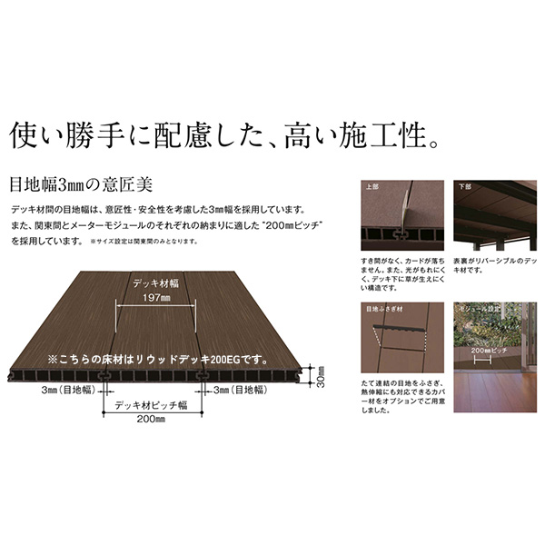 YKK AP リウッドデッキS 束柱Lタイプ(調整式) 基本セット 間口(W) 2間 × 奥行(D) 5尺 高さ850～1000mm 幅3649mm 奥行1520mm 『 YKKAP ウッドデッキ 人工木 樹脂 アルミ DIY キット おしゃれ リウッドデッキ200後継モデル 』 