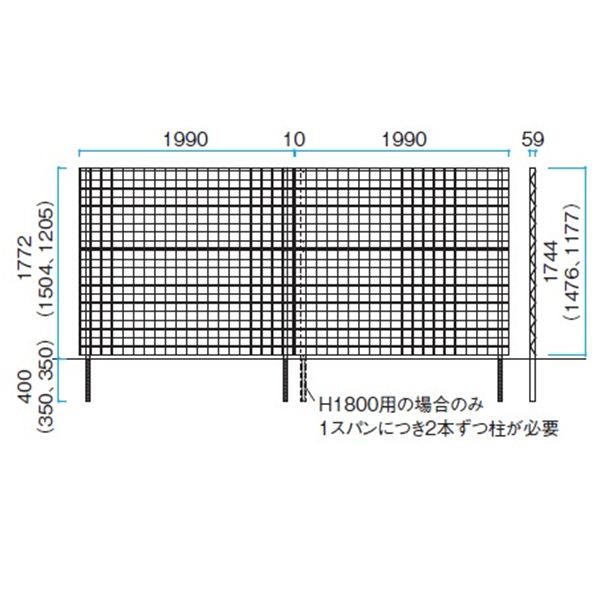 タカショー　トレメッシュシングル用　40角柱セット　H1500用 #69402000 『スチールフェンス　柵』 ホワイトパイン