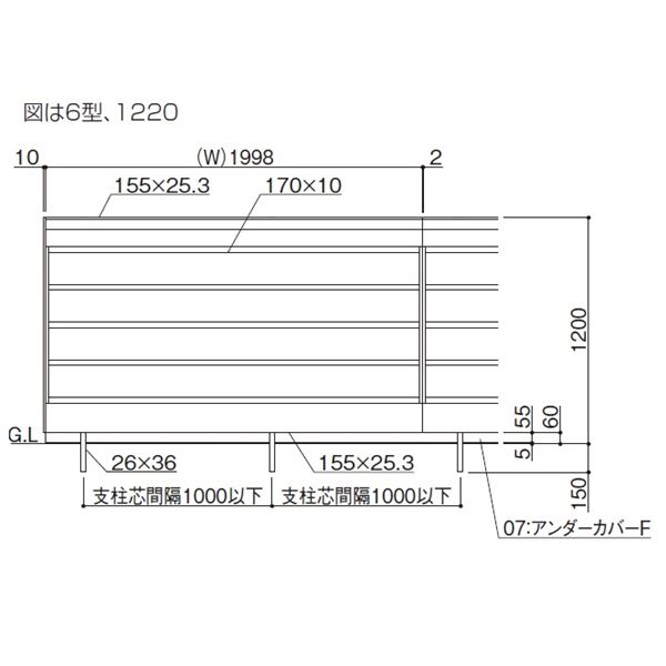 【法人様限定商品 個人宅・現場配送不可】四国化成　アルディフェンス6型　本体　1220サイズ　ADFA6-1220　建築基準法対応 『アルミフェンス　柵』 木調カラー
