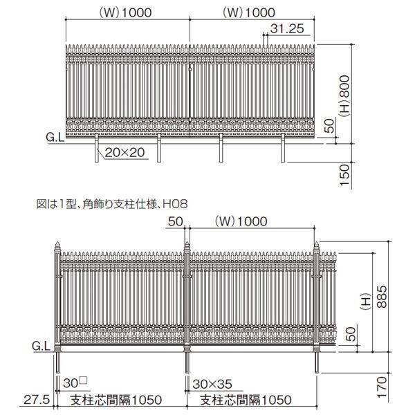 【法人様限定商品 個人宅・現場配送不可】四国化成　ロードスフェンス1型　本体　0810サイズ　LDSF1-0810BK　『アルミフェンス　柵』 ブラックつや消し