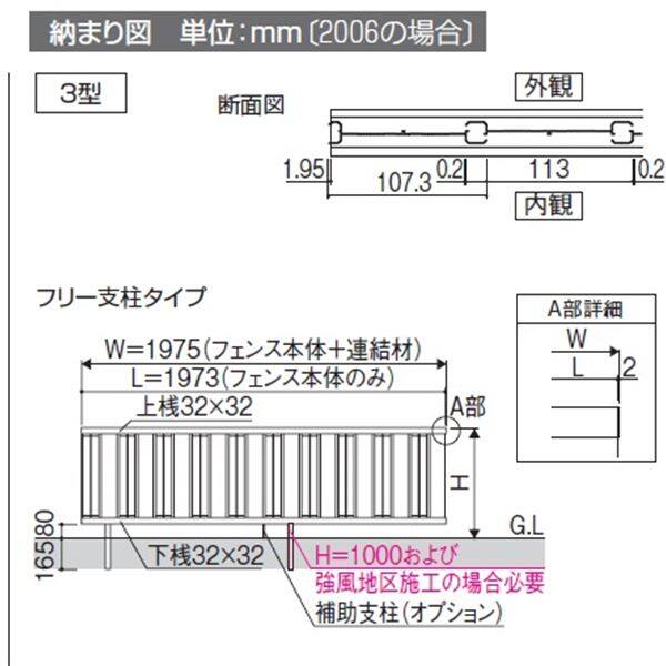 三協アルミ ニューアイシャノン3型 フェンス本体 フリー支柱タイプ 2006 『アルミフェンス 柵 高さ H600ｍｍ用』 