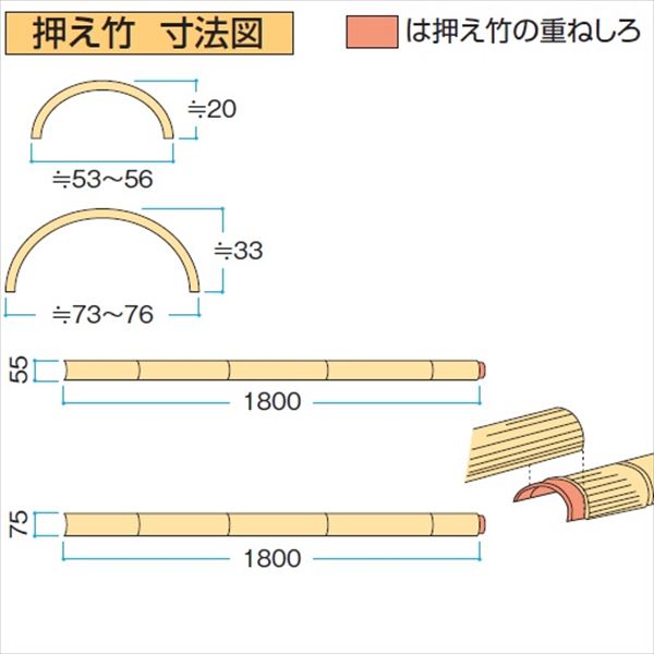 タカショー 人工竹垣材料 エバー押え 枯さらし 75径 W75×L1800 EV-225 『エバーバンブーボード ガーデニングDIY部材』 ＃28376700 