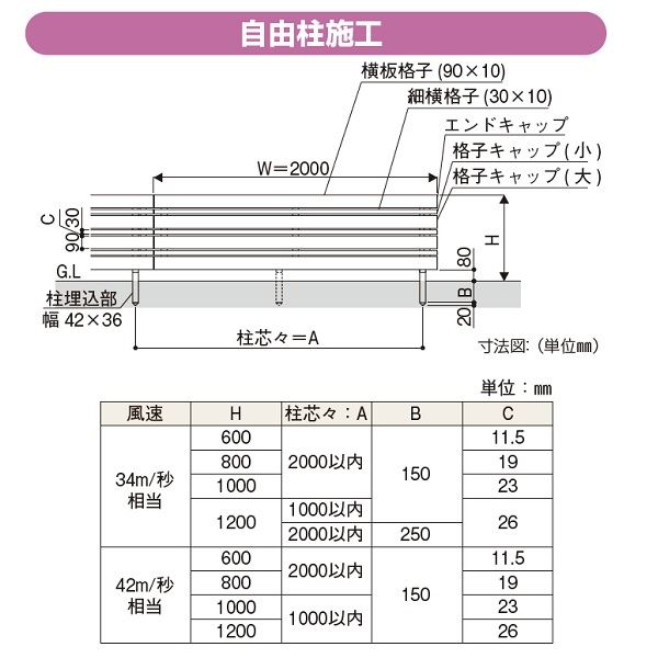 YKKAP YKK ルシアスフェンス H03型 横板格子＋細板格子 本体 アルミ色 T60 H600 高さ60cm フェンス本体のみ アルミカラー
