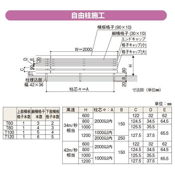 YKK YKKAP ルシアスフェンス H04型 T80 本体 『アルミ フェンス 高さ80cm 横板格子+細横格子 目隠し 屋外 柵 庭 外構 境界』 アルミカラー