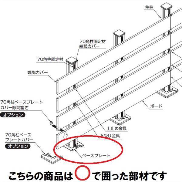 リクシル 樹ら楽ステージ ボードラインフェンス 柱部材 デッキ施工仕様ウッドパーディション柱 ベース仕様 ベースプレート（アルミ柱用） 床板固定用 『リクシル』 『ウッドデッキ 人工木 フェンス』 シャイングレー