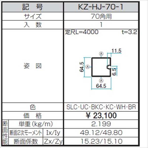 三協アルミ α-Pro アルファプロ 柱ジョイント材 （4ｍタイプ） 70角用 KZ-