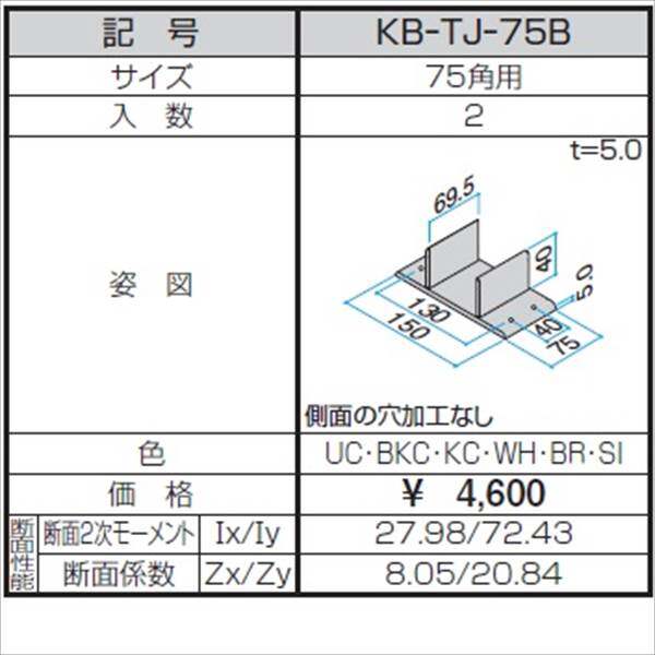 三協アルミ α-Pro アルファプロ ホロー材用Ｔ型ジョイント （2個入り） 75角用 ＫＢ-ＴＪ-75B 『外構DIY部品』 形材色