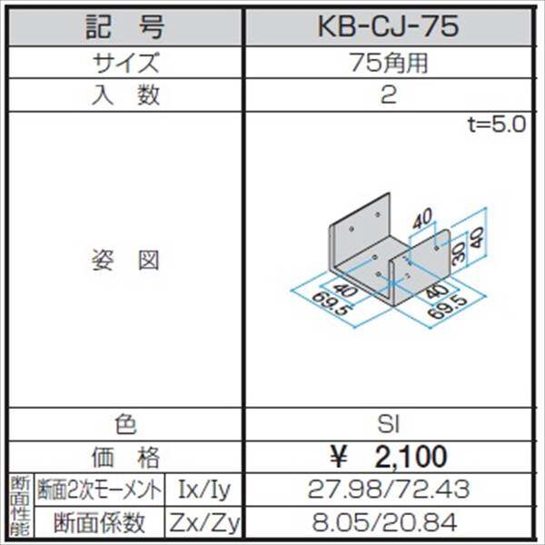 三協アルミ α-Pro アルファプロ ホロー材用C型ジョイント （2個入り） 75角用 ＫＢ-CＪ-75 『外構DIY部品』 シルバー