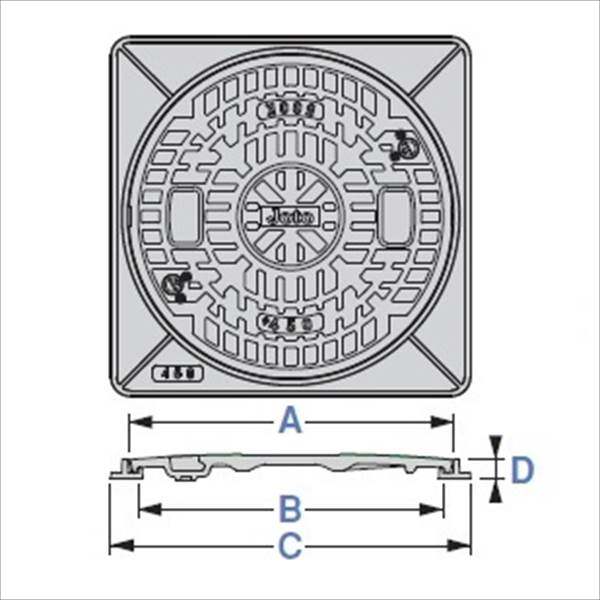 城東テクノ 耐圧マンホールカバー 枠セット(T-2) 450型／ロック付／角枠セット JT2-450A-1 2セット入 『外構DIY部品』 ブラック(JC)