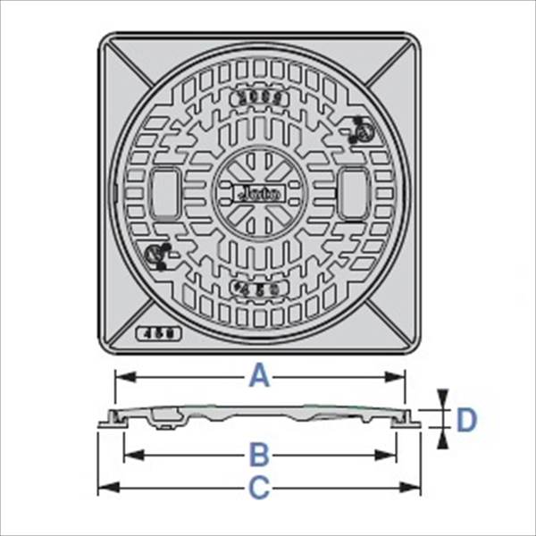 城東テクノ 耐圧マンホールカバー 枠セット(T-2) 450型／ロックなし／角枠セット JT2-450A-2 2セット入 『外構DIY部品』 ブラック(JC)