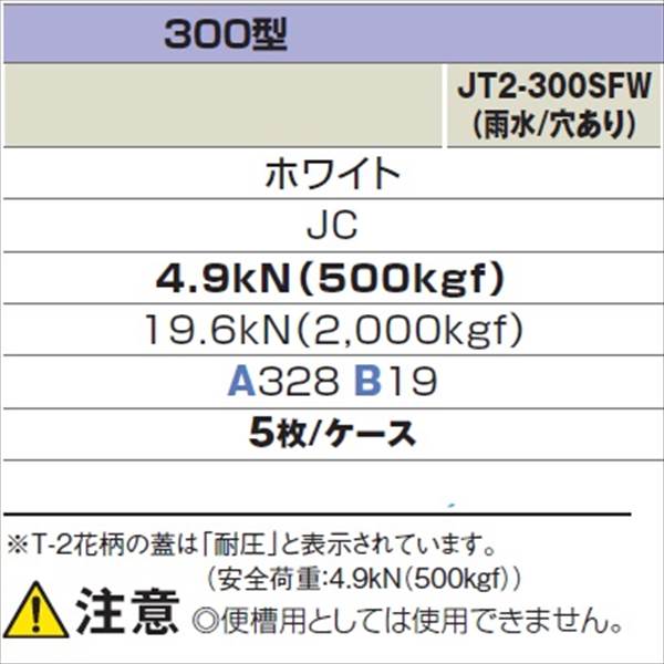 城東テクノ 耐圧マンホールカバー (T-2 花柄) 300型 （雨水／穴あり） JT2-300SFW 5枚入 『外構DIY部品』 ホワイト(JC)