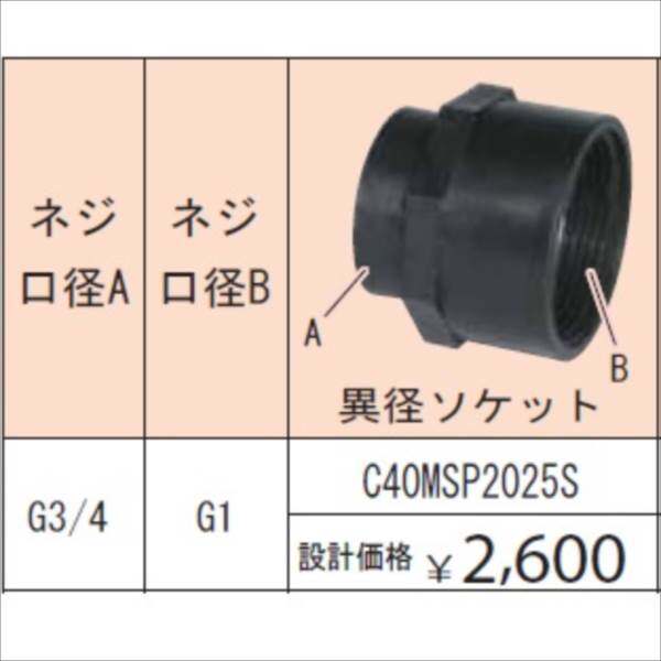 グローベン ポンプオプション イージーフィット異径継手 ネジ口径 G3/4：G1 異径ソケット C40MSP2025S 『ガーデニングDIY部材』 