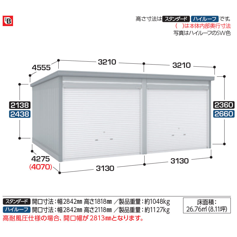 イナバ物置 GARADIA ガレーディア 2連棟 GRN-3142HL-2 2台用 一般型 ハイルーフ 