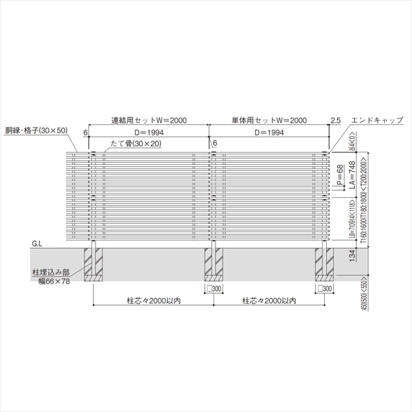 YKK ルシアス スクリーンフェンス S01型 単体セット T200 （細横格子） 『アルミフェンス 柵』 2017年6月から新仕様 アルミカラー