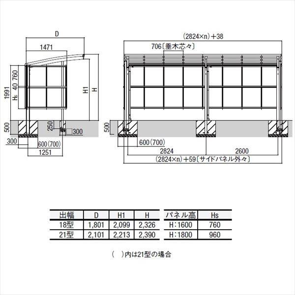 リクシル サイクルポート フーゴR パーク 29・29・29-18型 パネル高さ H：1600 ポリカ板 3連棟  『サビに強いアルミ製 家庭用 自転車置き場 屋根』 