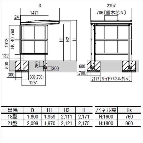 リクシル サイクルポート フーゴAプラス パーク 22-18型 パネル高さ H：1600 ポリカ板  『サビに強いアルミ製 家庭用 おしゃれ 自転車置き場 屋根』 アルミ形材色＋木目色