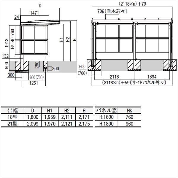 リクシル サイクルポート フーゴAプラス パーク 22・22-18型 パネル高さ H：1600