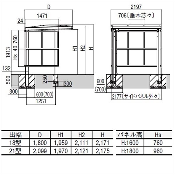 リクシル サイクルポート フーゴAプラス パーク 22-18型 パネル高さ H：1800 熱線吸収ポリカ板  『サビに強いアルミ製 家庭用 おしゃれ 自転車置き場 屋根』 アルミ形材色＋木目色