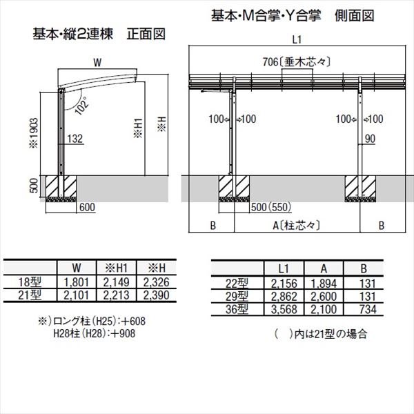 サイクルポート リクシル フーゴR ミニ 基本 18-29型 H28柱（H28） 熱線遮断FRP板 DRタイプ  『サビに強いアルミ製 家庭用 自転車置き場 屋根』 