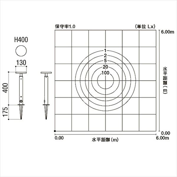 リクシル 12V 美彩 ガーデンポールライト H400 LED スパイクタイプ 『ローボルトライト』 『エクステリア照明 ライト』 灯具:オータムブラウン／ポール:クリエダーク