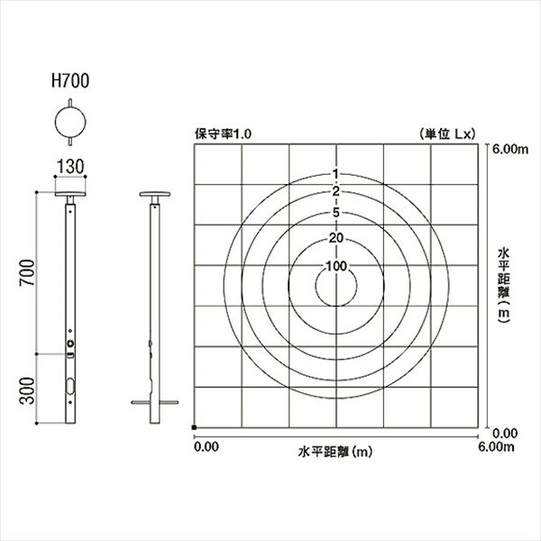 リクシル 12V 美彩 ガーデンポールライト H700 LED 『ローボルトライト』 『エクステリア照明 ライト』 灯具:シャイングレー／ポール:シャイングレー