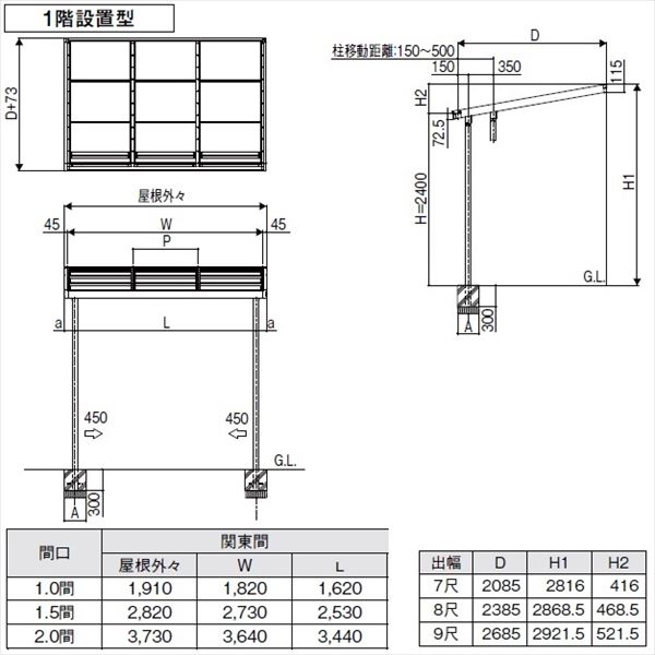 リクシル シュエット 600タイプ テラスタイプ 関東間 間口W 2間×出幅D 7尺 F型・熱線吸収ポリカ屋根(クリアマットS) 『テラス屋根』 