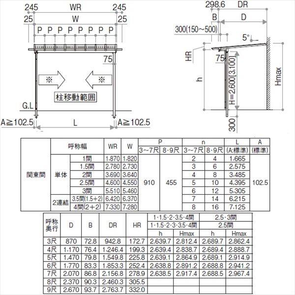 YKK サザンテラス パーゴラタイプ 関東間 600N／ｍ2 2間×9尺 ポリカ屋根 後付け 