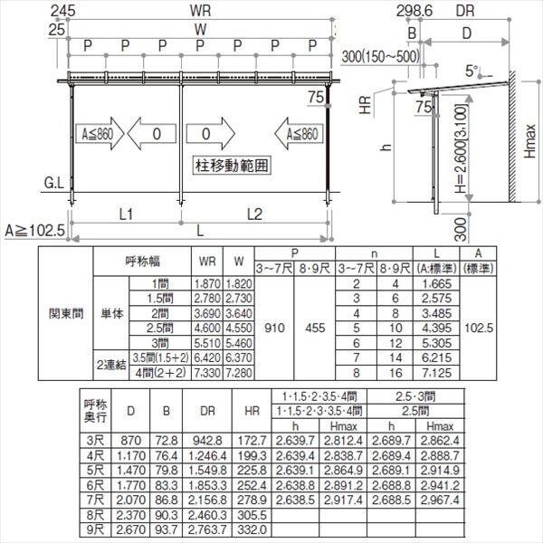 YKK サザンテラス パーゴラタイプ 関東間 600N／ｍ2 3.5間×5尺 （2連結） ポリカ屋根 後付け 