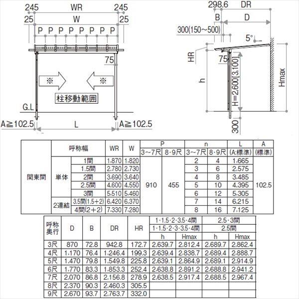 YKK サザンテラス パーゴラタイプ 関東間 600N／ｍ2 2間×8尺 熱線遮断ポリカ屋根 後付け 