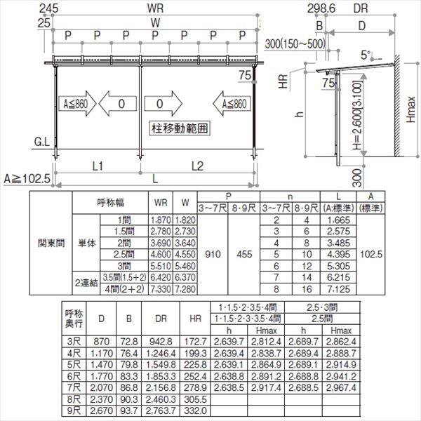 YKK サザンテラス パーゴラタイプ 関東間 600N／ｍ2 3.5間×3尺 （2連結）