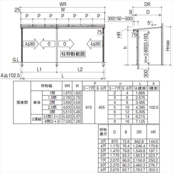 YKK サザンテラス フレームタイプ 関東間 600N／ｍ2 3間×7尺 （2連結）