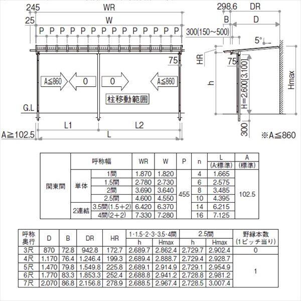 YKK サザンテラス パーゴラタイプ 関東間 1500N／ｍ2 3.5間×7尺 （2連結）