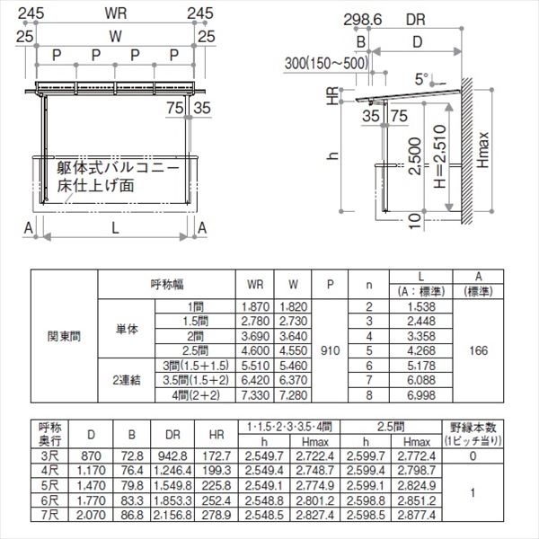 YKK サザンテラス パーゴラタイプ 2階用 関東間 600N／ｍ2 1間×3尺 熱線遮断ポリカ屋根 後付け 