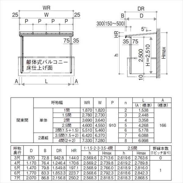YKK サザンテラス フレームタイプ 2階用 関東間 600N／ｍ2 1間×3尺 熱線遮断ポリカ屋根 後付け 