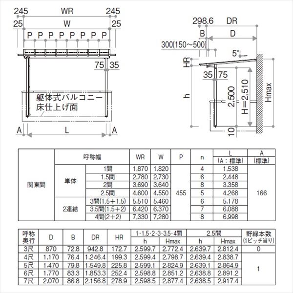 YKK サザンテラス パーゴラタイプ 2階用 関東間 1500N／ｍ2 2間×4尺 熱線遮断FRP板 後付け 