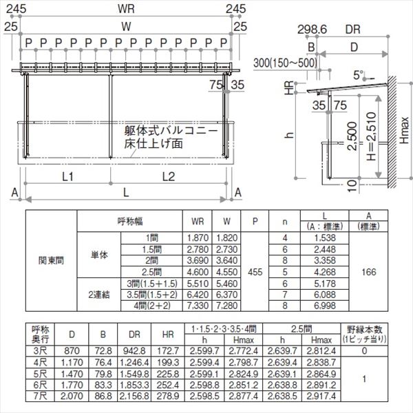 YKK サザンテラス パーゴラタイプ 2階用 関東間 1500N／ｍ2 3間×7尺 （2連結） 熱線遮断FRP板 後付け 