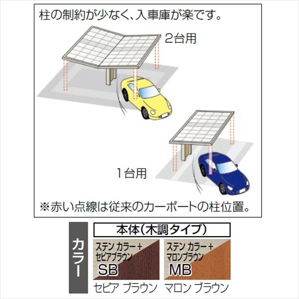 【法人様限定商品 個人宅・現場配送不可】 カーポート 1台用 四国化成 マイポート neo 基本タイプ 標準高 2856 支柱部分はステンカラーとなります。 『マイポートネオ』 木調タイプ
