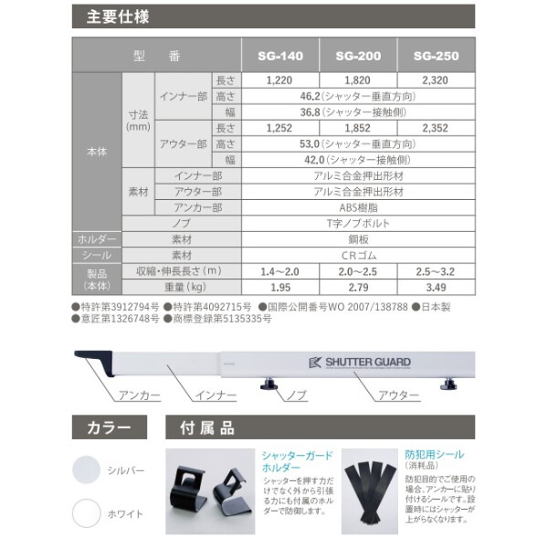 【配送エリア限定】　南国殖産　小型シャッターガード　1.4～2.0ｍ向け　SG-140　『風災害・盗難から財産を守る』 