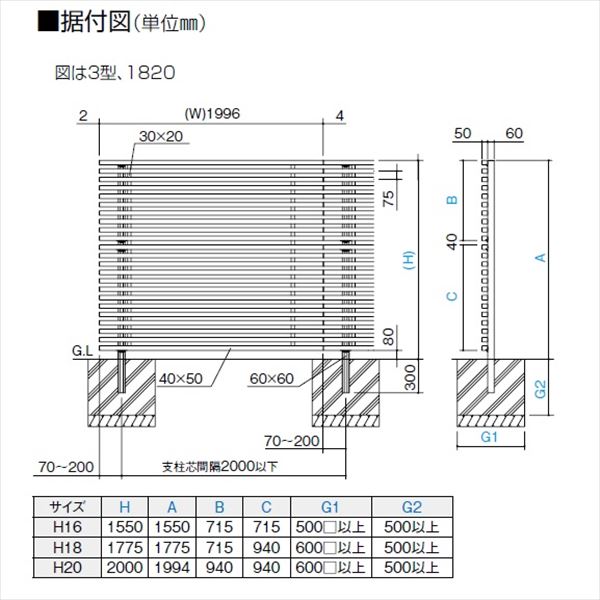 【法人様限定商品 個人宅・現場配送不可】四国化成　スクリーンフェンス　アレグリアフェンスＴＬ3型　本体　AGTL3-1620　『アルミフェンス　柵』 ステンカラー