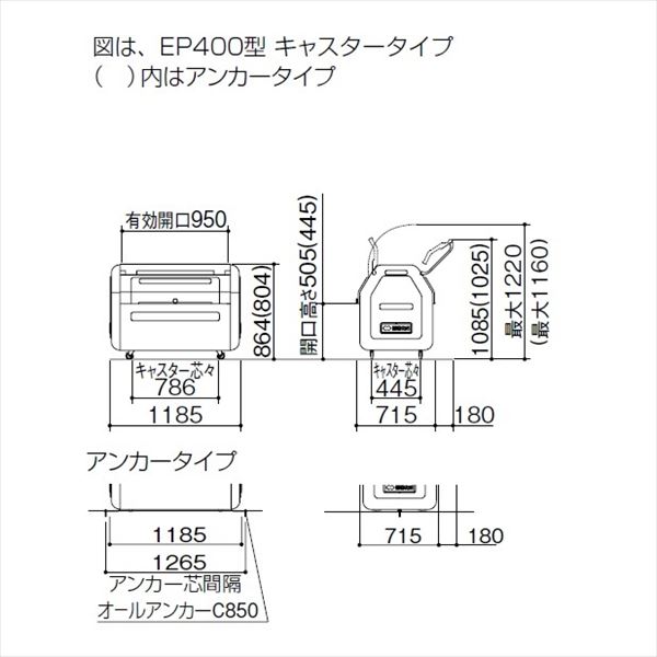 【法人様限定商品 個人宅・現場配送不可】四国化成 ゴミストッカーEPシリーズ GSEP40B-LG EP400 内容器付 キャスタータイプ 『ゴミ収集庫』『ダストボックス ゴミステーション 屋外』『ゴミ袋（45L）集積目安 9袋、世帯数目安 4世帯』 
