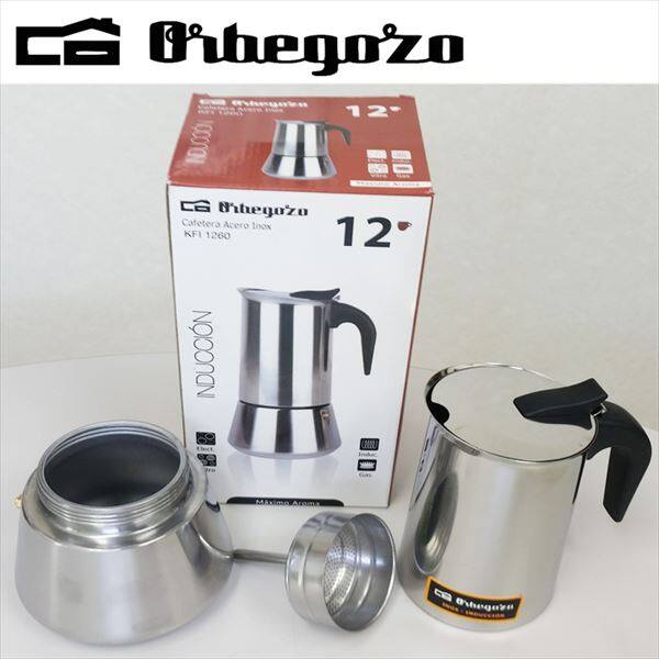 輸入品エスプレッソメーカー　オルベゴーゾ　カフェテラ　アセロ　イノックス　12カップ用　KFI 1260　『Orbegozo Cafetera Acero Inox』『直火OK』 