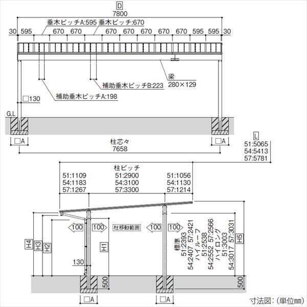 全国配送 YKK カーポート エフルージュ トリプル50 基本セット 標準 51-78 ポリカーボネート屋根 JCD-TN 『積雪50cm地域用 YKKAP 3台用 5178サイズ』 