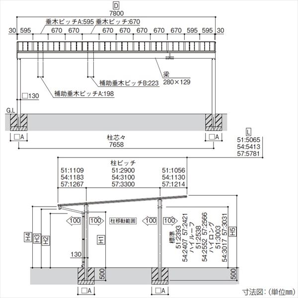 【商品のみ】カーポート 3台用 YKKAP YKK エフルージュ 1500タイプ 単体セット H28 51-78L ポリカーボネート屋根 JCD-TN 中帯：木目カラー