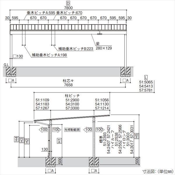 全国配送 YKKAP YKK カーポート エフルージュ 1500タイプ 3台用 単体セット H24 51-78H 熱線遮断ポリカ屋根 JCD-TN 