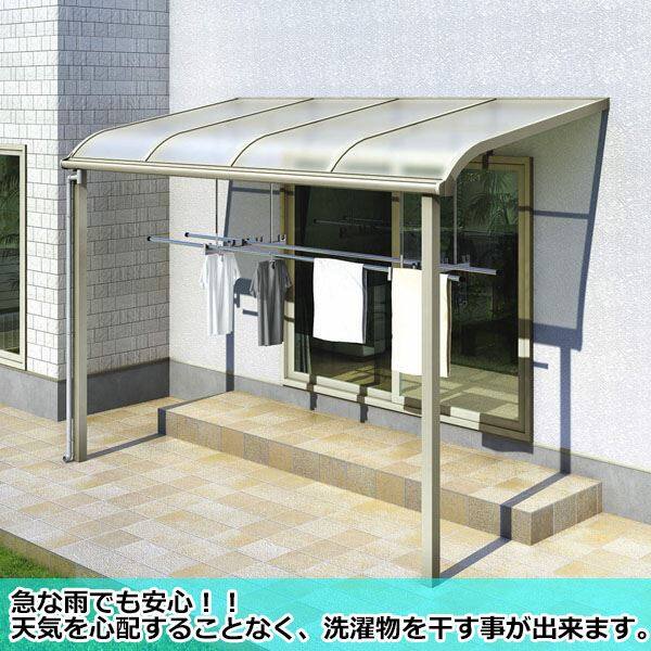 YKKAP テラス屋根 ソラリア 壁付納まり 積雪20cm 柱標準タイプ 関東間 3.5間 × 4尺 アール型 熱線遮断ポリカ屋根 標準柱 2連結 上から施工 