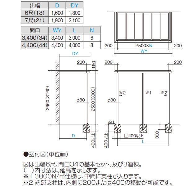 四国化成 ファンルーフ 基本タイプ 基本セット 標準高 3400×7尺（2100） 600N／m2（耐積雪20cm） 