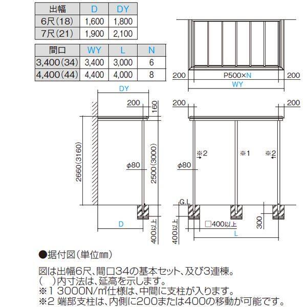 【法人様限定商品 個人宅・現場配送不可】四国化成 ファンルーフ 基本タイプ 基本セット 延高 3400×7尺（2100） 1500N／m2（耐積雪50cm） 